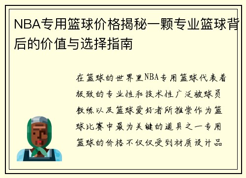 NBA专用篮球价格揭秘一颗专业篮球背后的价值与选择指南