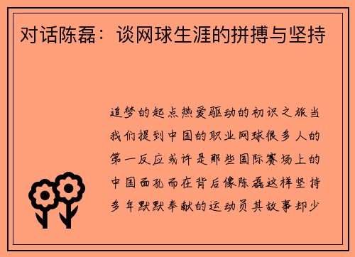 对话陈磊：谈网球生涯的拼搏与坚持