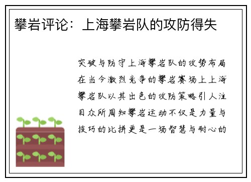 攀岩评论：上海攀岩队的攻防得失