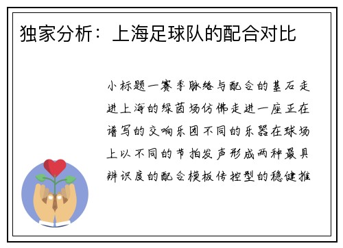 独家分析：上海足球队的配合对比