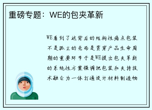 重磅专题：WE的包夹革新