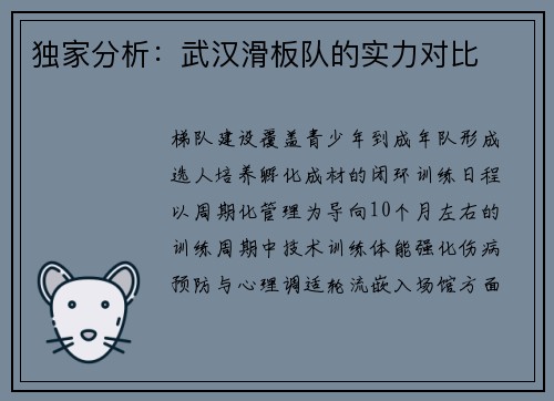 独家分析：武汉滑板队的实力对比