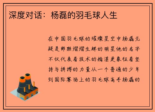 深度对话：杨磊的羽毛球人生